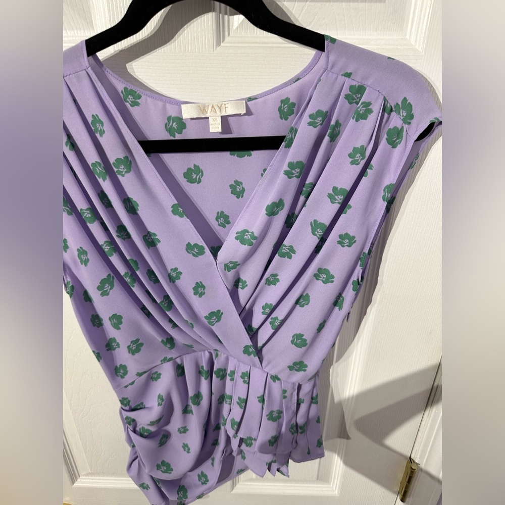 WAYF Purple Asymmetrical Wrap Blouse Cap Sleeve (XS) - Picture 8 of 16